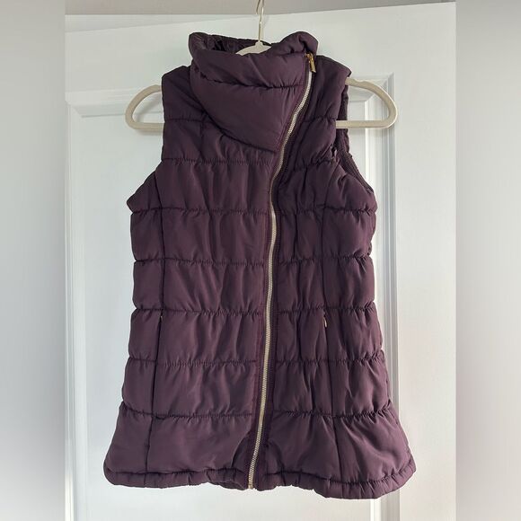 Workshop Republic Eggplant Puffer Vest Asymmetrical Gold Zipper Large - Picture 2 of 6